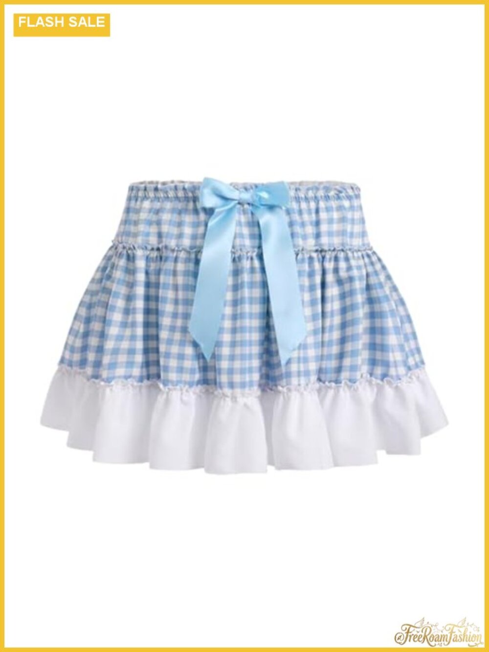 Gingham Pleated Mini Skirt Ruffle Lace A-Line Costume